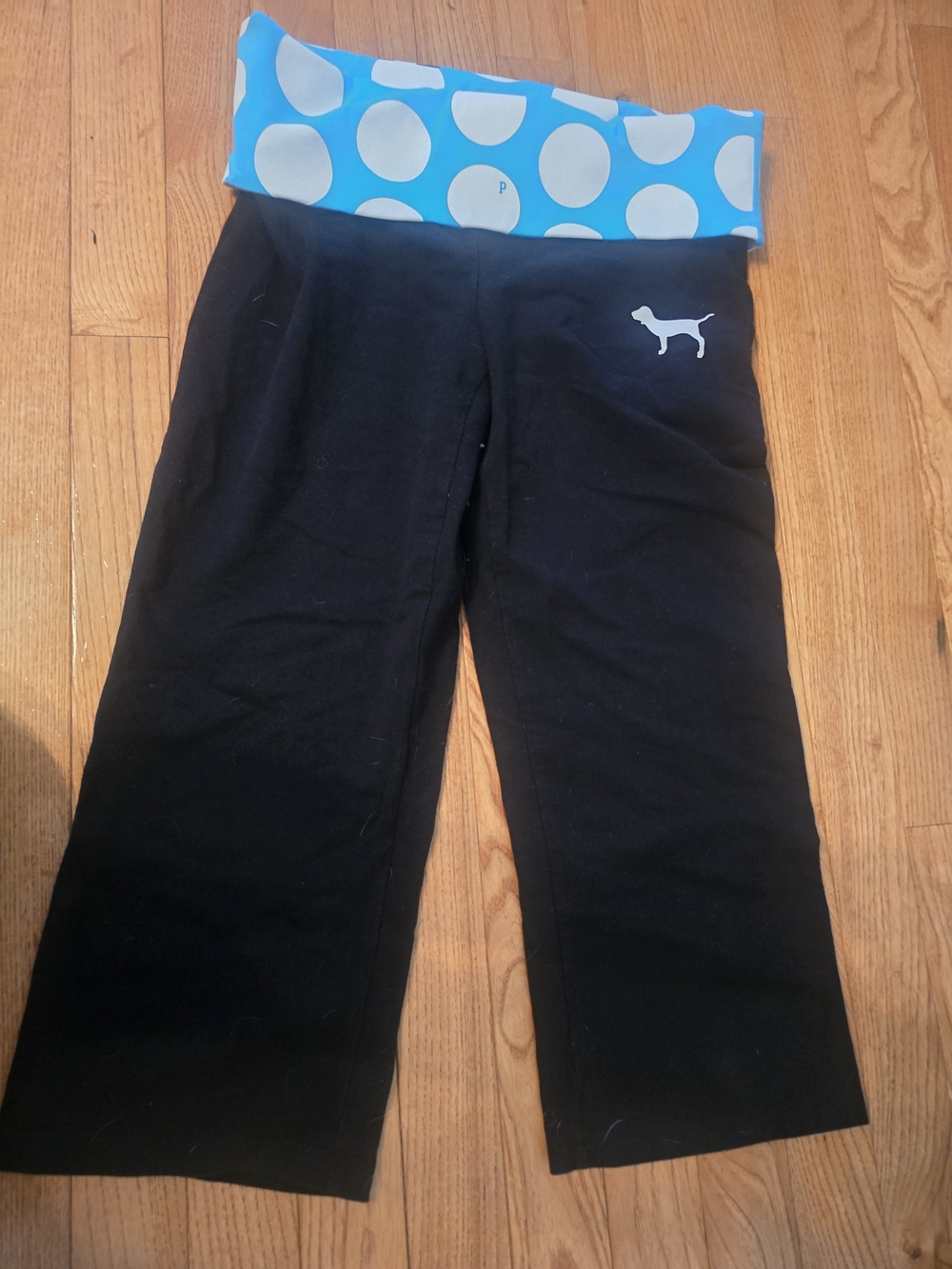 PINK Victoria's Secret Y2K Black Leggings with Turquoise Polka Dot Waistband